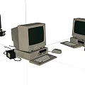 Vintage Retro Desktop Computers With Monitor Keyboard Mouse And Classic Design