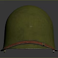 Vintage Green Military Helmet Design With Red Strap And Textured Surface