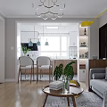 Modern Living And Dining Room Interior With Chandelier Sofa Coffee Table And Plants