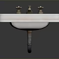 White Ceramic Wall Mounted Bathroom Sink With Two Brass Faucets 3d model