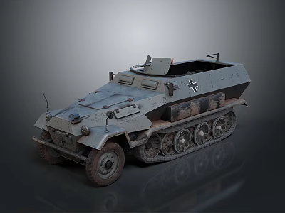 Vintage Military Armored Vehicle With Tracked Wheels Cross Insignia And Gray Design 3d model