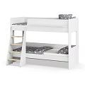 White Kids Bunk Bed with Wooden Ladder Gray Polka Dot Pillows and Mattress
