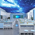 Spacious Modern School Laboratory With Starry Sky Ceiling Lab Tables White Cabinets And Plants