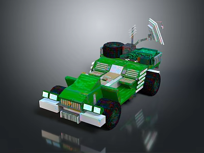 Rugged Off Road Terrain With Green Pixel Style Adventure Vehicle 3d model