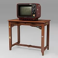 Vintage Retro TV Set Placed On Carved Wooden Table With Classic Design