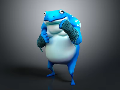 Blue Frog Cartoon Character With Wrist Wraps In Standing Pose 3D Model Design 3d model