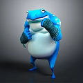 Blue Frog Cartoon Character With Wrist Wraps In Standing Pose 3D Model Design