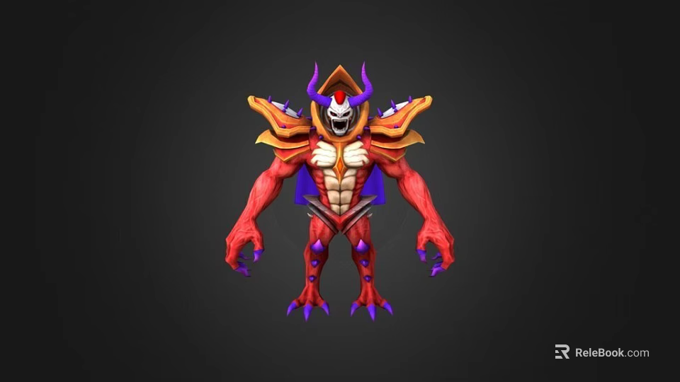 Fierce Fantasy Game And Movie Character With Red Body Purple Horns And Yellow Armor 3d model 