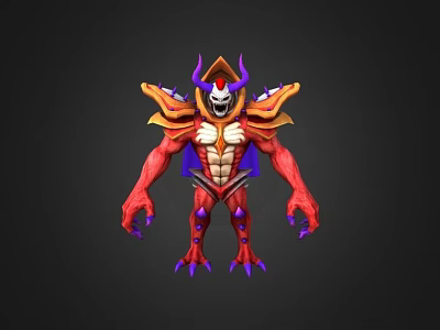 Fierce Fantasy Game And Movie Character With Red Body Purple Horns And Yellow Armor 3d model