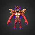 Fierce Fantasy Game And Movie Character With Red Body Purple Horns And Yellow Armor