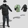 Fashionable Men's Clothing Collection With Black Hoodie Green T Shirt Cardigan And Cap