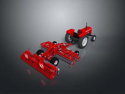 Red Industrial Tractor And Farm Implements Machinery For Agricultural Equipment Use 3d model