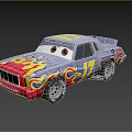Vintage Muscle Car With Red Yellow Blue Flame Decals And Cartoon Eyes Number 7