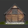 Traditional Wooden Cabin With Shingle Roof Wooden Walls Stone Foundation And Green Grass