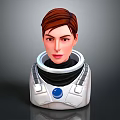 Sci Fi Character Head Model With Brown Hair White Helmet And Blue Button