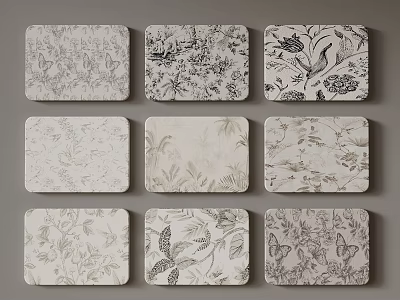 Decorative Placemats Set of Nine With Floral Butterfly Patterns in Neutral Tones 3d model