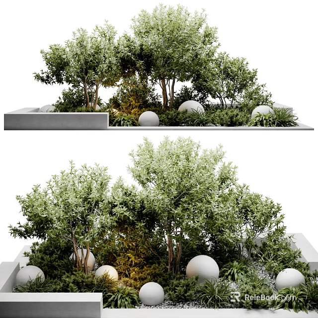 Lush Green Shrubs With Decorative White Spheres In Modern Garden Platform 3d model 