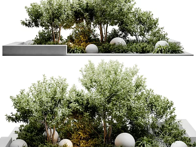 Lush Green Shrubs With Decorative White Spheres In Modern Garden Platform 3d model