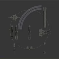 3D Black Train Model With Track And Spare Parts On White Background