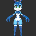 Woman in Blue and White Rabbit Ears Costume 3D Animated Character with Green Eyes