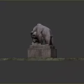 Detailed Stone Bear Sculpture On Square Pedestal With Grass Covered Display Platform