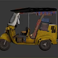 Yellow Traditional Three Wheeled Motorcycle With Colorful Canopy And Seats Details