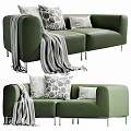Modern Green Two Seater Sofa with Striped Blanket and Patterned Pillows 3d model