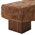 Comfortable Plush Sofa Bench With Brown Beige Upholstery And Wooden Legs