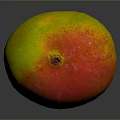 Single Vibrant Fresh Ripe Mango With Red And Yellow Skin On Dark Background