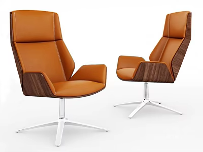 Modern Orange Leather Office Chair With Wooden Accents And Silver Five-Pointed Base 3d model