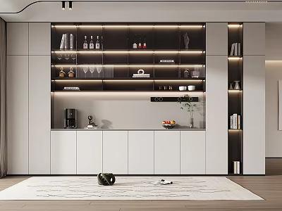 Modern Wine Cabinet Interior With Glass Display Doors LED Lighting And Decorative Shelves 3d model