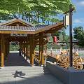 Scenic Traditional Chinese Park Landscape With Pavilion Waterwheel Stone Bridge Trees And Lanterns