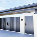 Modern Entrance Gate With Striped Dark Design White Wall And Gray Canopy