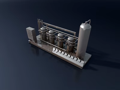 Industrial Equipment System With Multiple Cylindrical Containers Vertical Storage Tank Control Panel And Metal Frame 3d model