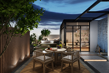 New Chinese Garden Balcony 3d model