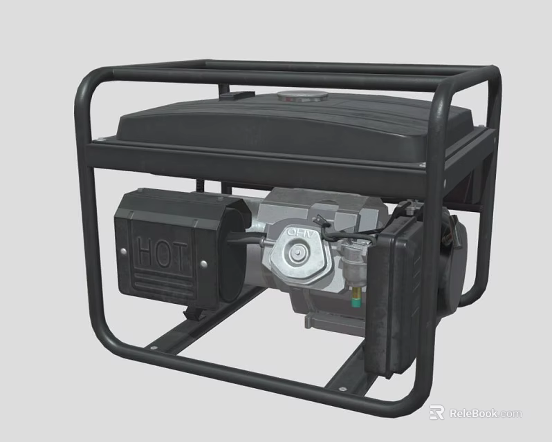 Portable Gas Powered Generator With Black Metal Frame And Silver Engine Component 3d model 