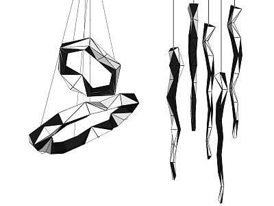 Modern Geometric Polygonal and Sleek Twisted Chandeliers in Contemporary Black White Design 3d model