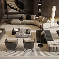 Modern Living Room Interior With Sofa Coffee Table Set Armchairs And Floor Lamp