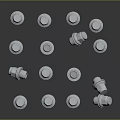 Shiny Metal Bolts and Nuts Collection on Dark Reflective Surface 3d model