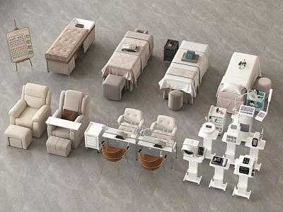 Professional Beauty and Hairdressing Salon With Treatment Beds Chairs and Workstations 3d model