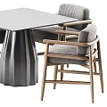 Stylish Modern Dining Table And Chair Set With Wooden Frame Armchairs And Metal Pedestal Base