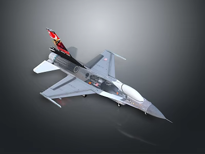 Gray Fighter Jet Model With Red Tail Pattern And Cockpit Design 3d model