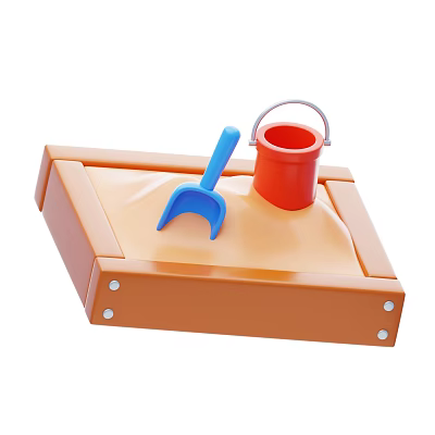 Fun Sandbox Play Equipment With Blue Shovel Red Bucket And Sand 3d model