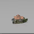 Small House Model With Red Roof White Walls And Surrounding Green Plants