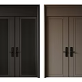 Modern Double Doors With Black Glass Panel And Brown Solid Design 3d model