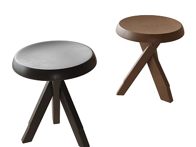 Two Modern Stools With Black And Brown Round Tops And Crossed Legs Design 3d model
