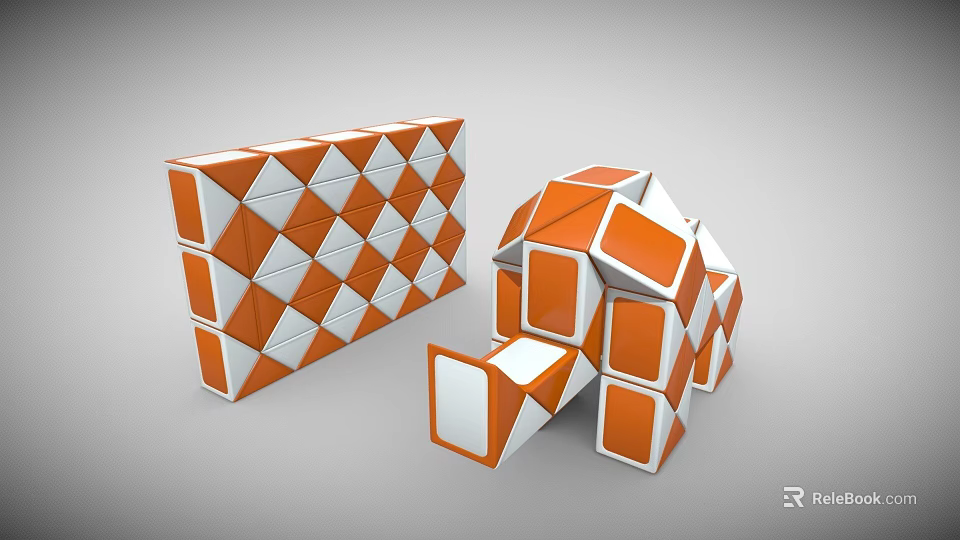 Orange and White Cube Shaped Building Blocks with Stacked Structure and House Shaped Design 3d model 
