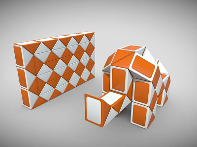 Orange and White Cube Shaped Building Blocks with Stacked Structure and House Shaped Design 3d model