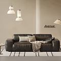 Black Leather Loveseat In Living Room With Cushions Blanket Floor Lamp Side Table Avenue Sign And Rug