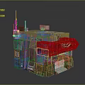 3D Military Facility Model Featuring Green Red Structure Antenna And Entrance Design